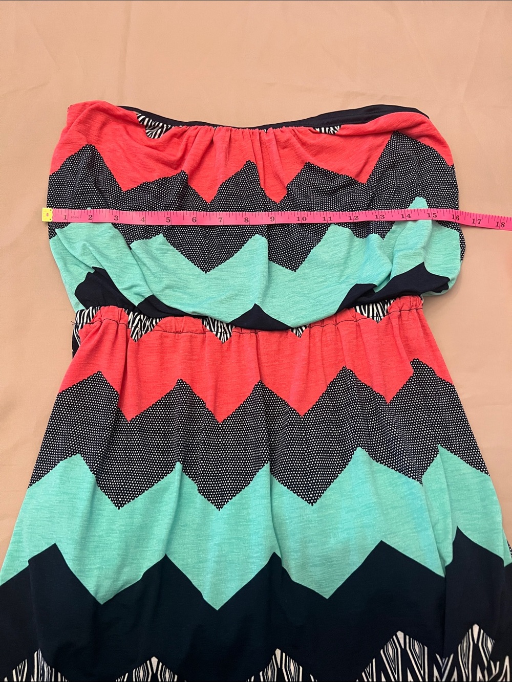 Windsor Strapless Chevron Maxi Dress in Coral, Teal & Navy - Picture 5 of 8